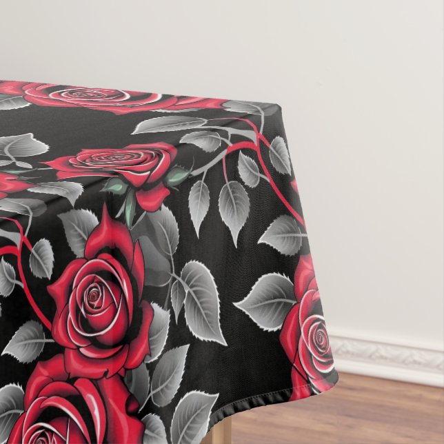 Red Roses On A Black Background Tablecloth (In Situ)