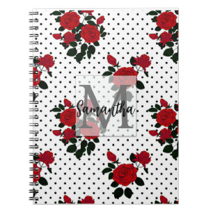Red roses on a polka dot background.  notebook