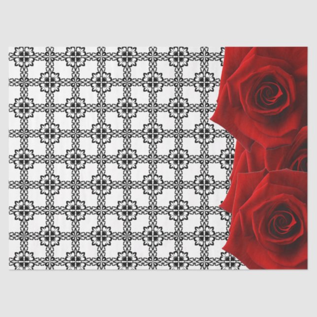 Red roses on black and white tissue paper (Front)