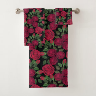 Red roses on black.  bath towel set