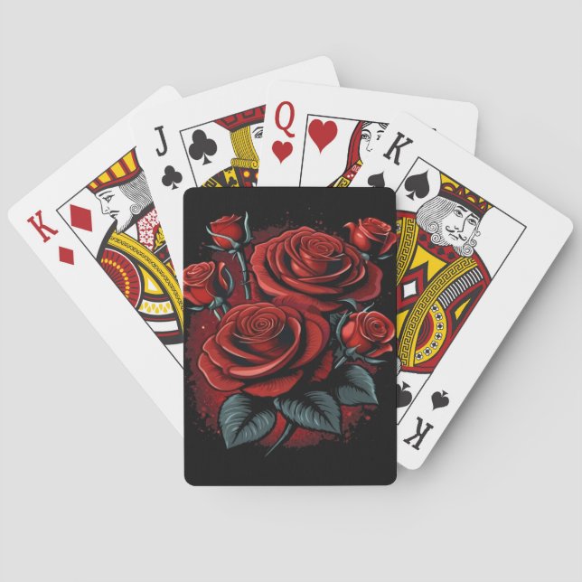 Red Roses on Black Cool Look Playing Cards (Back)