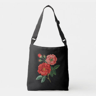 Red Roses on Black Crossbody Bag