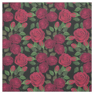 Red roses on black. fabric