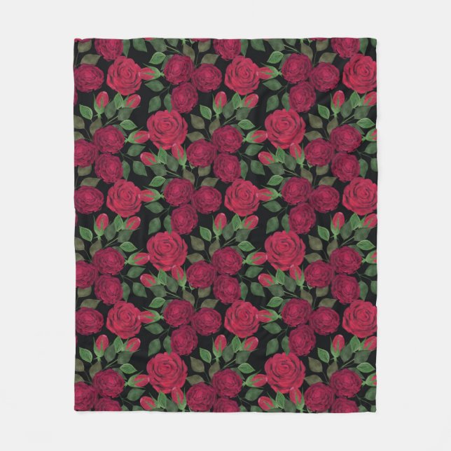 Red roses on black.  fleece blanket (Front)