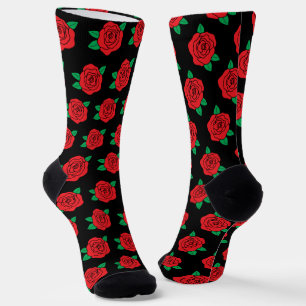 Red Roses on Black Floral Wedding Socks