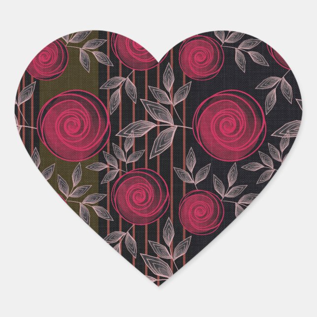 Red roses on black. heart sticker (Front)