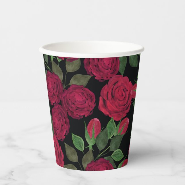 Red roses on black.  paper cups (Front)