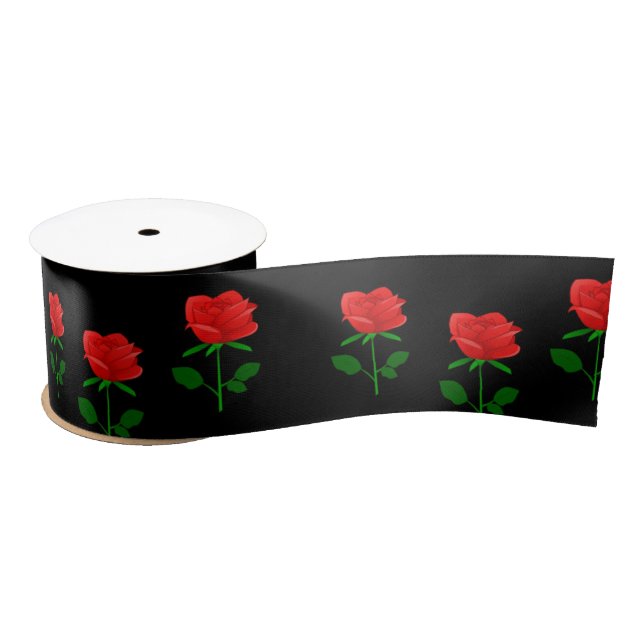 Red roses on black satin ribbon (Spool)