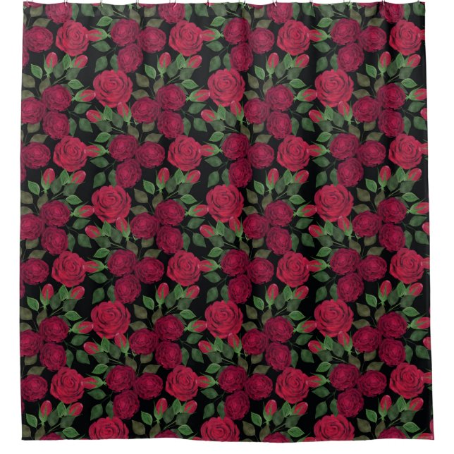 Red roses on black.  shower curtain (Front)