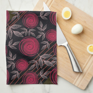 Red roses on black. tea towel