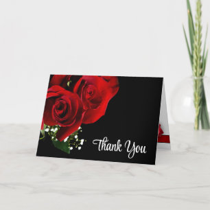 Red Roses on Black Wedding Thank You Card