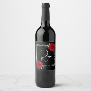 Red Roses on Black Wedding Wine Label
