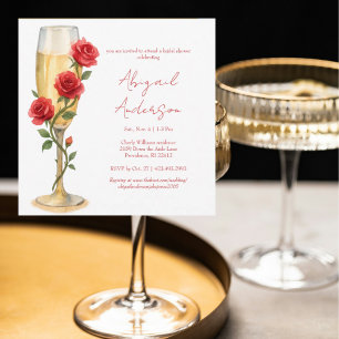 Red Roses on Champagne Square Bridal Shower II Invitation