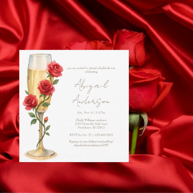 Red Roses on Champagne Square Bridal Shower III Invitation (Creator Uploaded)
