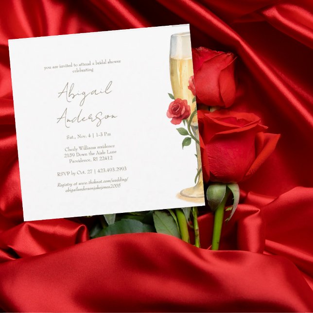 Red Roses on Champagne Square Bridal Shower III Invitation (Creator Uploaded)