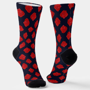 Red roses on dark blue socks