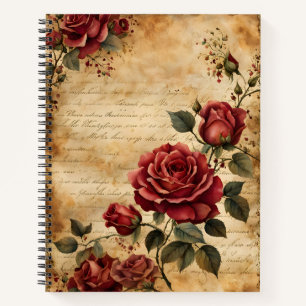 Red Roses on Old Parchment Notebook