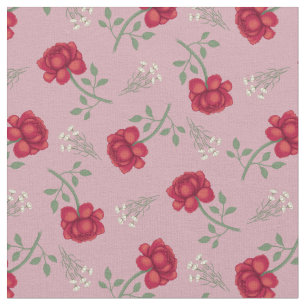Red Roses on Pink Calico Fabric