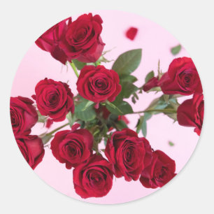 Red Roses on Pink Elegant Romantic Classic Round S Sticker