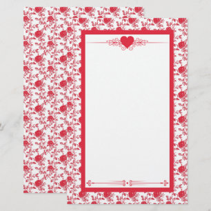 Red Roses on White Toile De Jouy Stationery