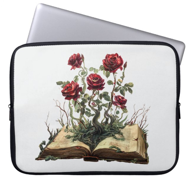 Red Roses & Open Book Laptop Sleeve (Front)