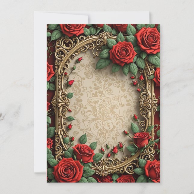 Red Roses Ornate Frame Wedding Invitation (Front)