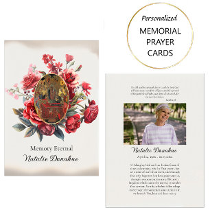 Red Roses Orthodox Photo Funeral Prayer Card