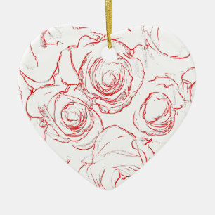Red Roses Outlines Ceramic Ornament