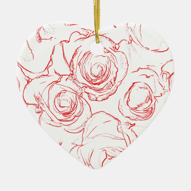 Red Roses Outlines Ceramic Ornament (Front)