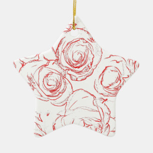 Red Roses Outlines Ceramic Ornament