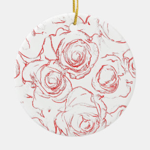 Red Roses Outlines Ceramic Tree Decoration