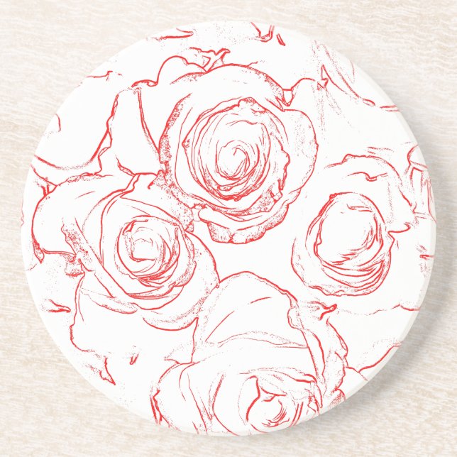 Red Roses Outlines Coaster (Front)