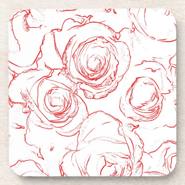 Red Roses Outlines Coaster (Front)