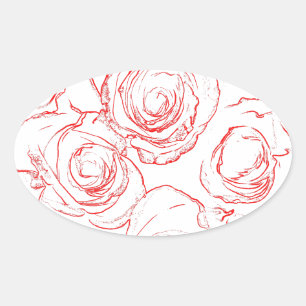 Red Roses Outlines Oval Sticker