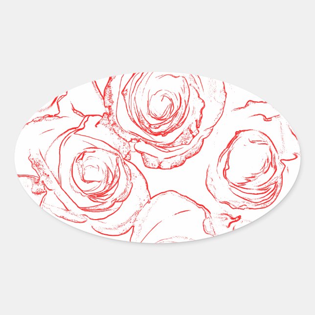 Red Roses Outlines Oval Sticker (Front)