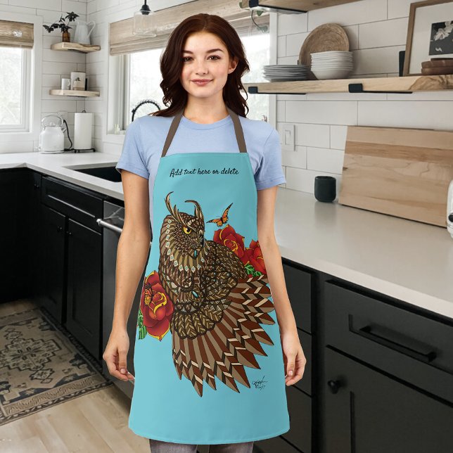 Red Roses Owl Blue Apron (Creator Uploaded)