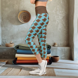 Red Roses Owl Blue Capri Leggings