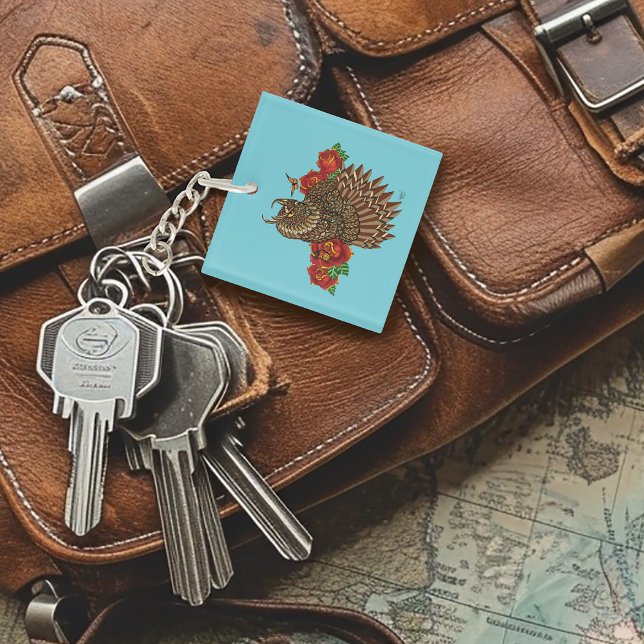 Red Roses Owl Blue Key Ring (Creator Uploaded)