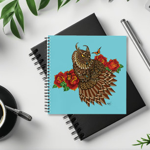 Red Roses Owl Blue Notebook