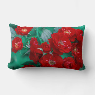 Red Roses Pale Green Leaves Lumbar Cushion