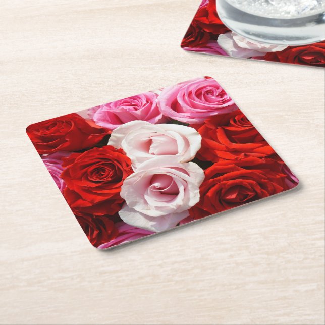 Red Roses Paper Coasters (Angled)