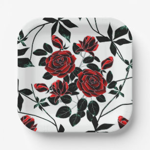 Red roses . paper plate
