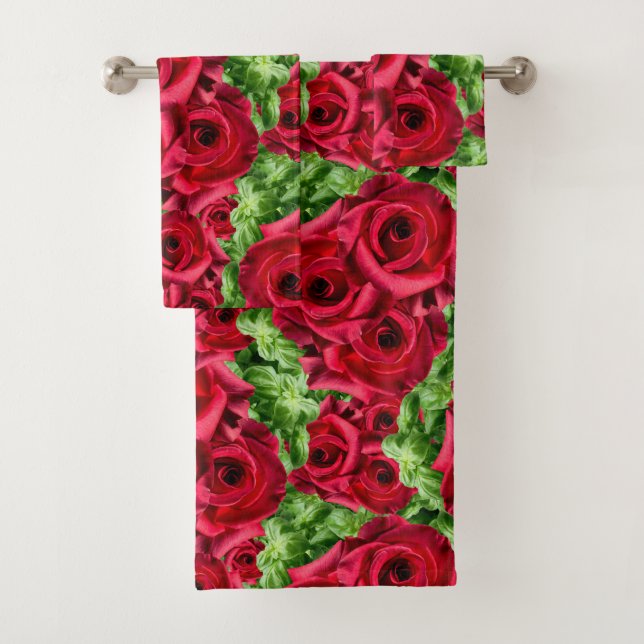 Red Roses Path Flower Garland Bath Towel Set (Insitu)