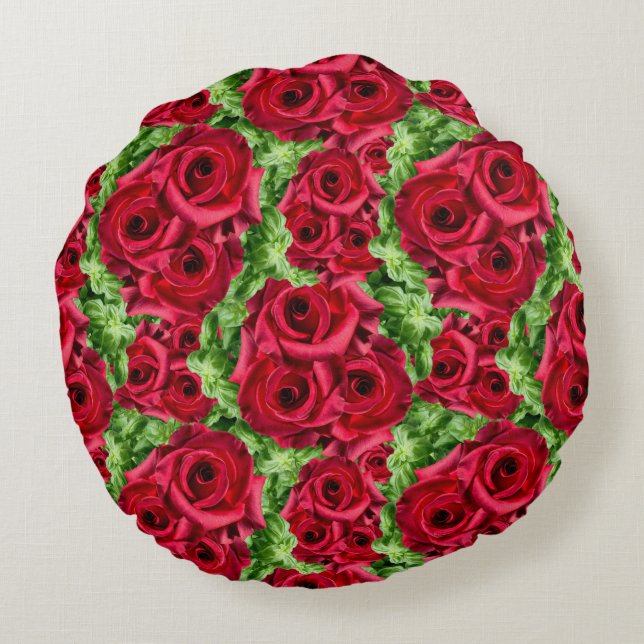 Red Roses Path Flower Garland Round Cushion (Back)