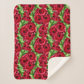 Red Roses Path Flower Garland Sherpa Blanket