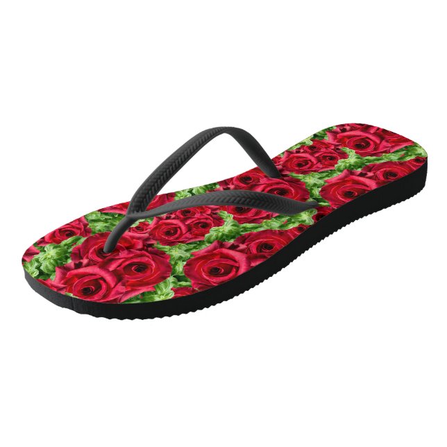 Red Roses Path Flower Garland Thongs (Angled)