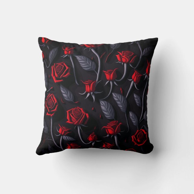 Red Roses Pattern 0n Blck Background Cushion (Back)