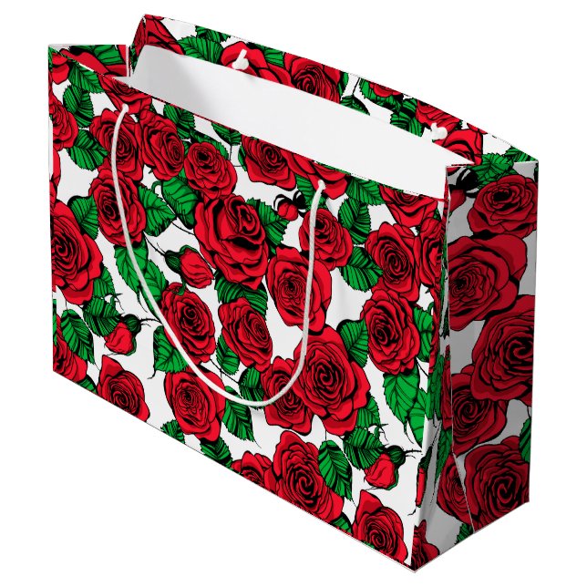 Red roses pattern large gift bag (Back Angled)