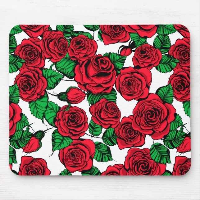 Red roses pattern mouse pad (Front)
