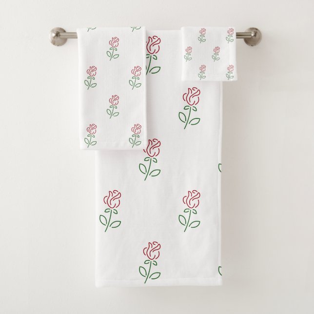 Red Roses, Pattern Of Roses, Flowers Bath Towel Set (Insitu)